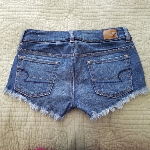 AMERICAN EAGLE Low Ride Raw Hem Embroidered Floral Denim Shorts - Picture 2 of 8